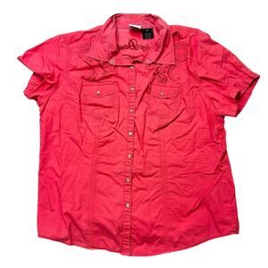 Harley Davidson coral red collared buttondown top size 1W